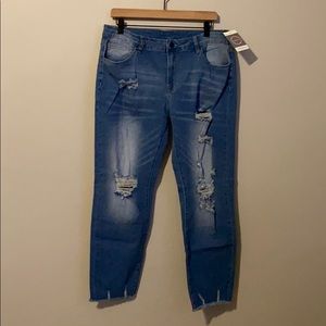 Woman’s high waisted distressed jeans